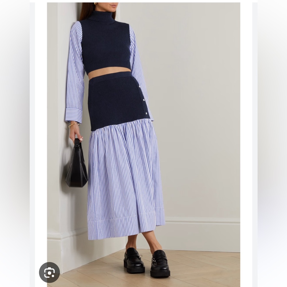 STAUD Navy and White Striped Skirt Set